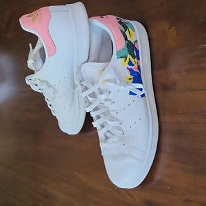 Adidas Orig Stan Smith Women's White Floral Leather Shoes Spring Flowers W11